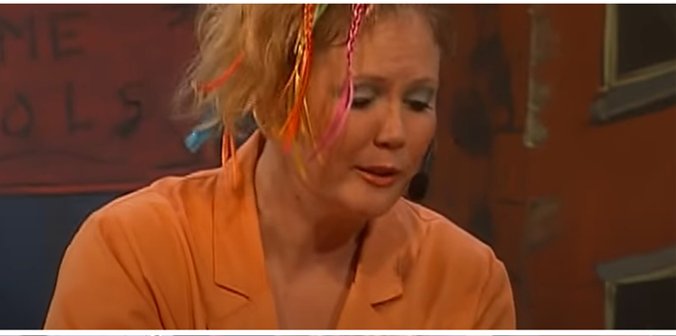 Christin performing on a children's TV set