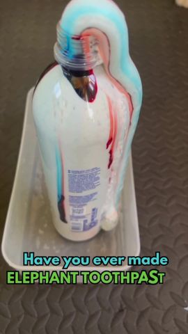Let’s make ELEPHANT TOOTHPASTE!  This is a super fun science experiment that you can do at home with your kids. 🧪  It demonstrates a chemical reaction: When hydrogen peroxide comes